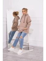 Zateplená mikina s polovičním zipem tmavě béžová