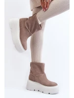 Kožené Dámské Boty Na Podpatku Platformy S Pásky Zazoo 1752 Bežové