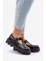 Lakované Kožené Polobotky S Přezkou Černé Zazoo 20183