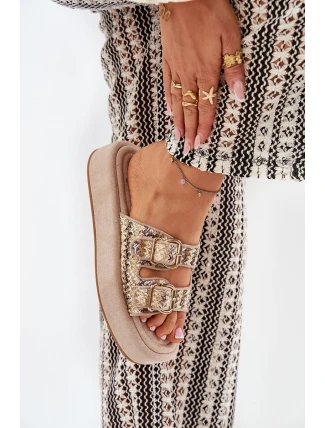 Dámské Sandały Na Platformě S Přezkami A Pleteninou Khaki Limme