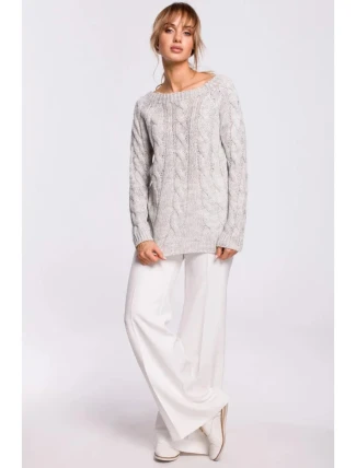 Svetr s výstřihem Bateau M511 šedý - Moe Svetr s výstřihem Bateau M511 šedý - Moe