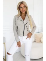 481-4 Semišové ramonesky s dlouhými rukávy a zipy - světle béžové