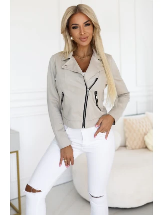 481-4 Semišové ramonesky s dlouhými rukávy a zipy - světle béžové