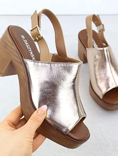 Dámské zlaté sandály na jehlovém podpatku M.Daszynski MR23126-7