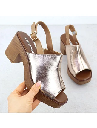 Dámské zlaté sandály na jehlovém podpatku M.Daszynski MR23126-7