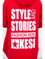 Zateplená mikina s dlouhými zády a kapucí červená Zateplená mikina s dlouhými zády a kapucí červená