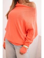 Dámský asymetrický viskózový svetr netopýří lososový