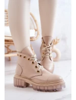 Kožené Boty S Masivní Podrážkou Béžový Horizont