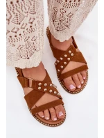 Dámské Sandály Na Plochém Podpatku Se Zlatými Hřeby Karamel Zanira