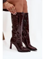Kožené lakované dámské kozačky na podpatku s vyhříváním D&A CR52-716 bordó