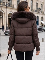 Dámská prošívaná bunda s kožešinovou kapucí, švestková, FashionStreet TY5891 Dámská prošívaná bunda s kožešinovou kapucí, švestková, FashionStreet TY5891