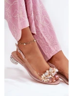 Průhledné sandály na nízkém podpatku se zdobením D&A MR51-709 růžové Průhledné sandály na nízkém podpatku se zdobením D&A MR51-709 růžové