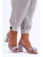 Průhledné stylové sandály na klínku fialové SBarski