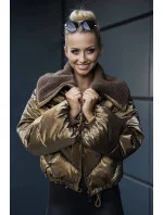 Hnědá krátká dámská oversize bunda se širokými rukávy (J9-016) Hnědá krátká dámská oversize bunda se širokými rukávy (J9-016)