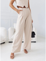 Elegantní béžový dámský komplet - krátká vesta a široké kalhoty (VE90)