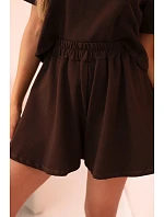 Dámský bavlněný komplet s širokými šortkami hnědý