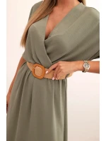 Dlouhá šaty s ozdobným pásem jasné khaki Dlouhá šaty s ozdobným pásem jasné khaki