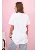Dámské oversize bavlněné tričko srdcem a třásněmi bílá Dámské oversize bavlněné tričko srdcem a třásněmi bílá