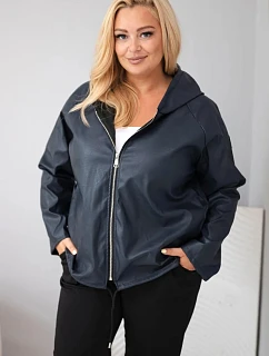 Dámská bunda Plus Size s kapucí a nastavitelným spodkem modrá