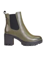 Pěkné kotníčkové boty dámské zelené na širokém podpatku Pěkné kotníčkové boty dámské zelené na širokém podpatku