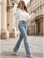 Dámské džínové zvonové kalhoty s květinou FLOWERSSE modré FashionStreet UY2677 Dámské džínové zvonové kalhoty s květinou FLOWERSSE modré FashionStreet UY2677