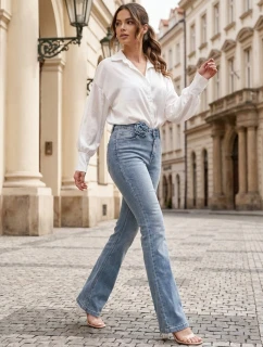 Dámské džínové zvonové kalhoty s květinou FLOWERSSE modré FashionStreet UY2677