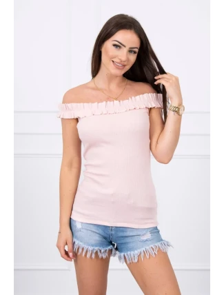 Třpytivá halenka s volánky pudrově růžová