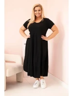 Dámské šaty plus size s krátkým rukávem a volánem z lehké viskózy černá