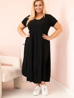 Dámské šaty plus size s krátkým rukávem a volánem z lehké viskózy černá