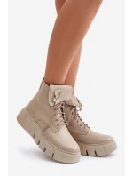 Zazoo 60511 Kožené Boty Dámské Na Platformě Zateplené Béžové