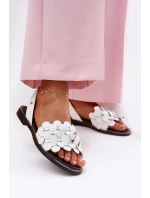 Kožené sandály na plochém podpatku bílé Zazoo 40425