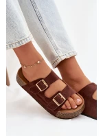 Dámské pantofle na korkové platformě se zlatými sponami Tovessa