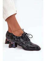 Dámské kožené lakované polobotky na podpatku s krystalky Artiker – šedé