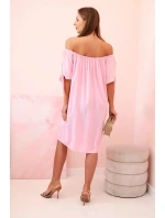 Dámské viskózové šaty s vázáním na rukávech, cukrově růžové