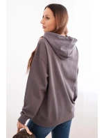 Dámská mikina s kapucí a klokankou z bavlny pletací grafitová