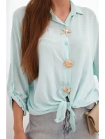 Dámská košile s viskózou a ozdobnými knoflíky a límečkem mátová