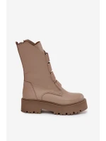 Dámské kotníkové boty z pravé kůže na platformě Zazoo 3795 béžové