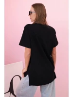 Dámské bavlněné oversize tričko srdcem a třásněmi černá