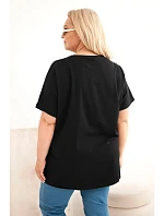 Dámská bavlněná halenka Plus Size s peříčky černá