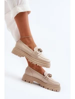 Dámské kožené mokasíny s ozdobou Laura Messi 2780 béžové