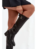 Dámské kozačky na podpatku s přezkou černé Brenira