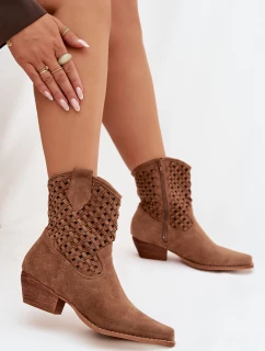 Dámské perforované kotníkové boty na podpatku béžové Ferissa