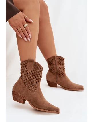 Dámské perforované kotníkové boty na podpatku béžové Ferissa