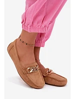 Dámské mokasíny se zlatým řetízkem a imitací semiše Camel Amaretto
