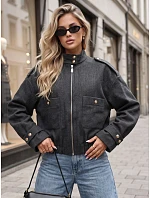 Krátká dámská bomberová bunda s vysokým stojáčkem, černá, FashionStreet TY5847