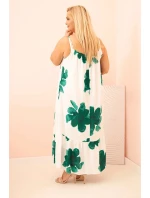 Dámské šaty na ramínka s volánem a květinovým potiskem zelená