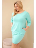 Dámská sukýnka Plus Size z bavlny s jednoduchým střihem a rukávem 3/4 mátová