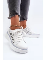 Dámské perforované tenisky na platformě z bílé kůže Peilaeno