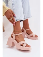 Dámské sandály na masivním podpatku z eko semiše světle růžové Tereza