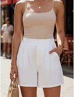 Dámské letní látkové šortky z hedvábí a lnu bílé FashionStreet SY0549 Dámské letní látkové šortky z hedvábí a lnu bílé FashionStreet SY0549